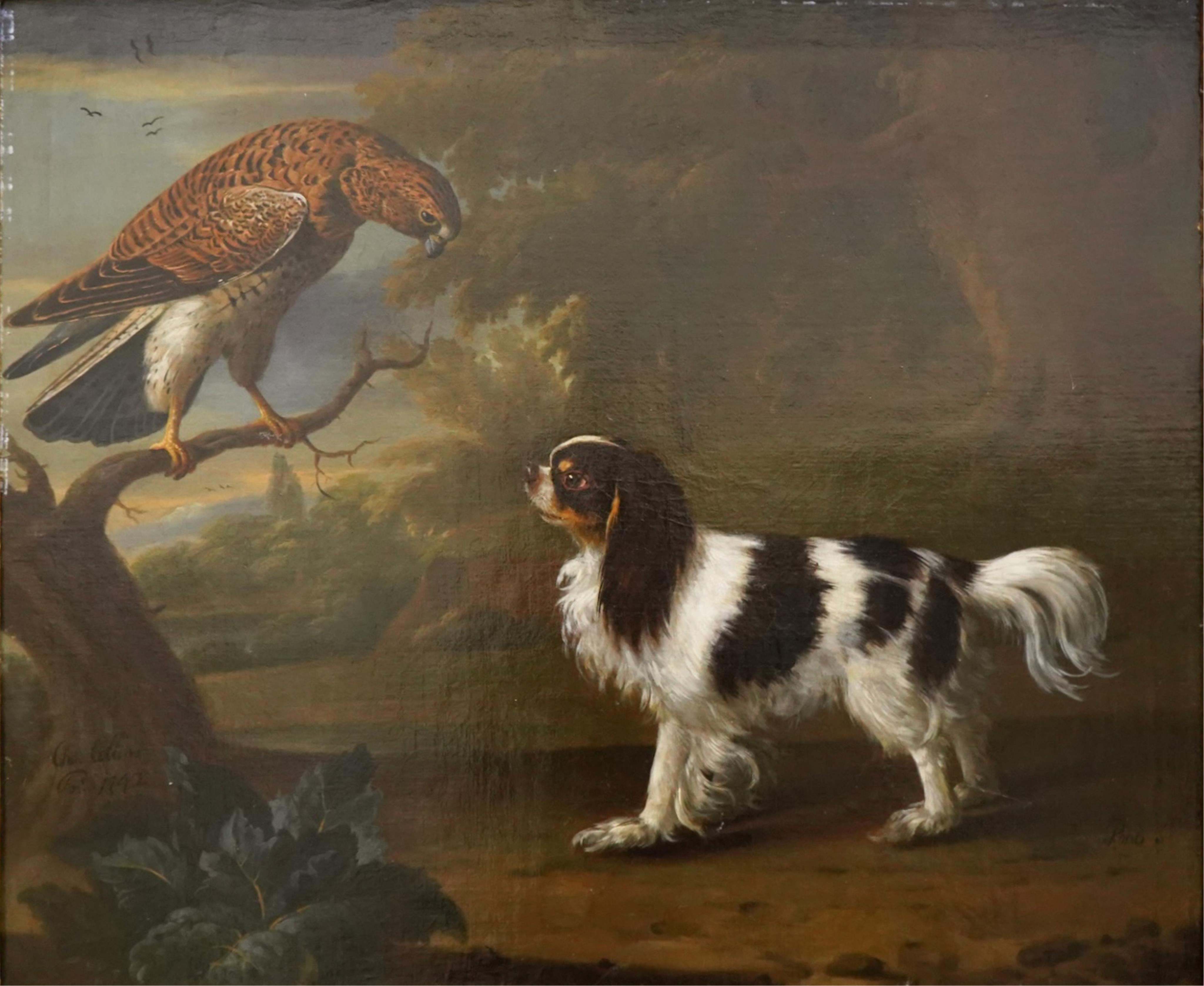 Charles Collins, (1680-1744), Spaniel and a buzzard in a landscape
